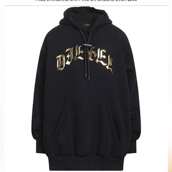 DIESEL Hooded  D-OXI-A1 Sweater Dress Size Small  Black With Bold Gold Logo NWT! - Picture 13 of 14